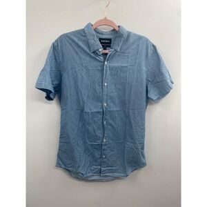 Bonobos Shirt Men Large Blue Chambray Short Sleeve Collared Summer 100% Cotton